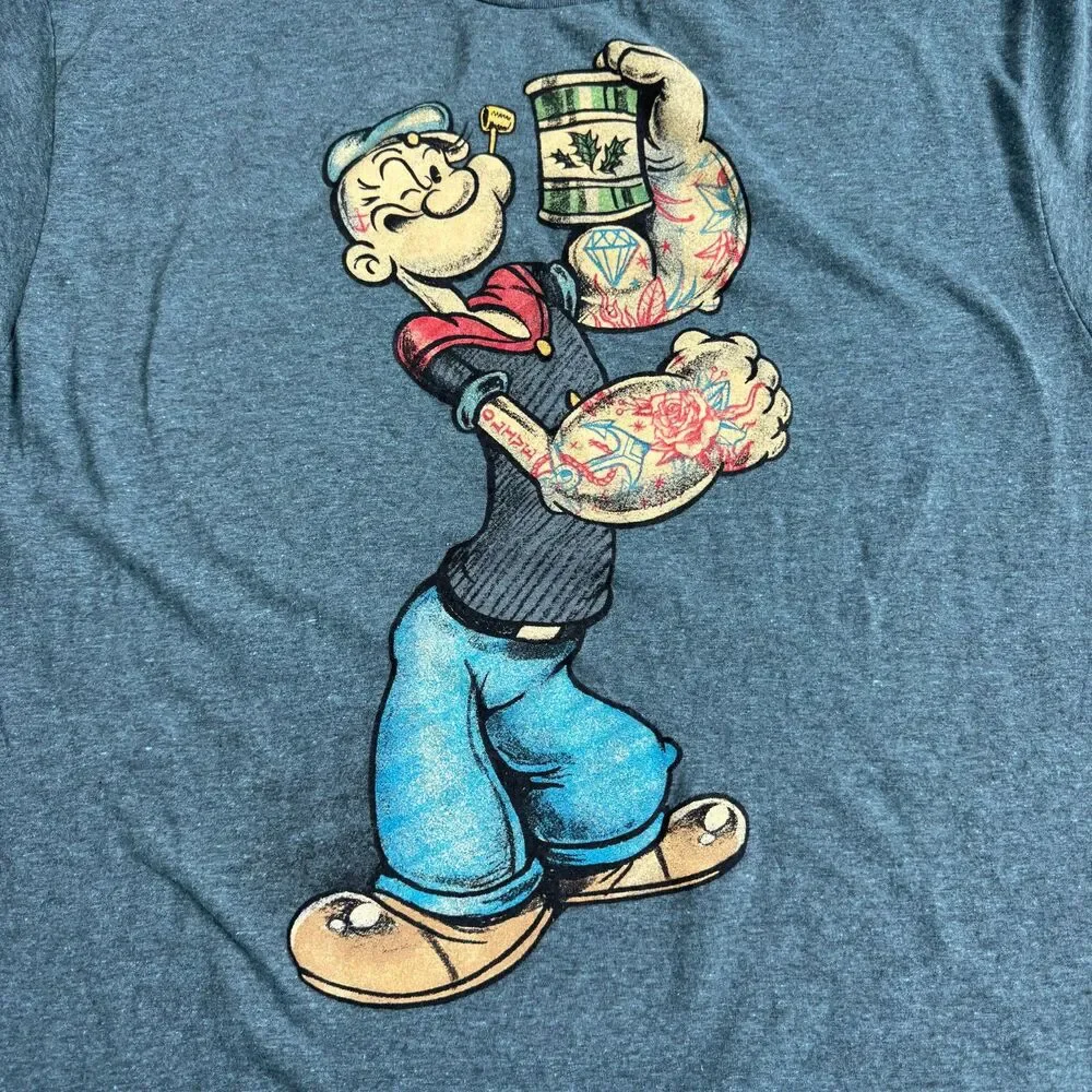 Popeye the Sailor‎ Man Graphic T shirt Mens XL Heathered Navy Blue/ Teal Gray